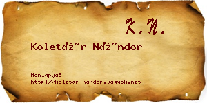 Koletár Nándor névjegykártya